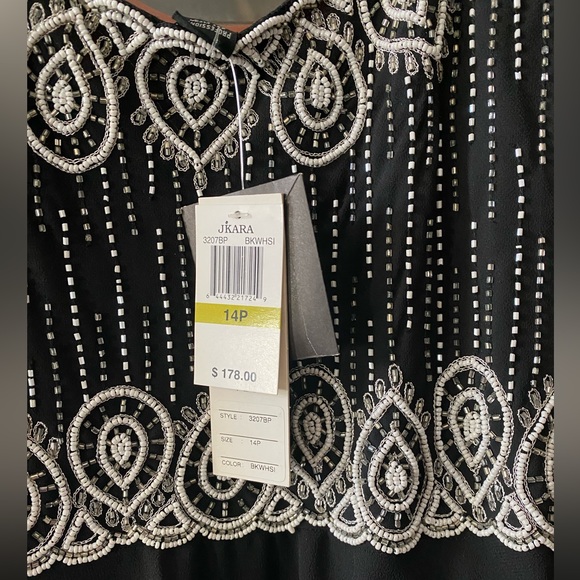 NWT J Kara black hand beaded cocktail dress - Picture 5 of 7